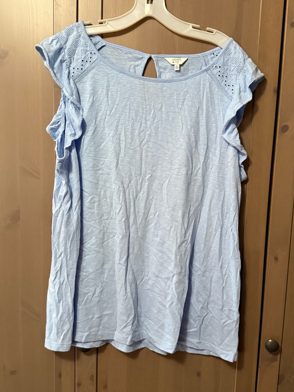 crown & ivy Light Blue Ruffle Sleeve Tank